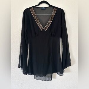 Y2K black blouse with gold detailing